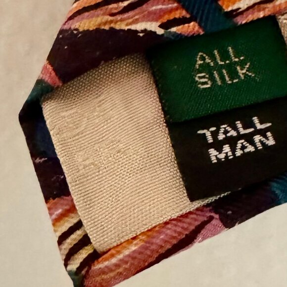 VINTAGE SILK NECKTIE TOM JAMES TALL MAN CONTEMPORARY SWIRLS TEAL BLACK USA MINT! - Picture 7 of 7